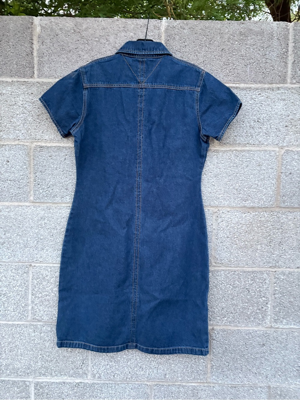 Vtg Y2K Tommy Hilfiger 1/4 Zip Dress Size 10 Denim A-Line Short Sleeve Dark Wash - Picture 6 of 10
